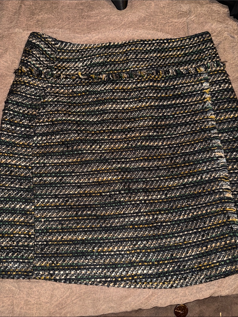 LOFT Tweed Mini Skirt in Black, Gold & Green Accents